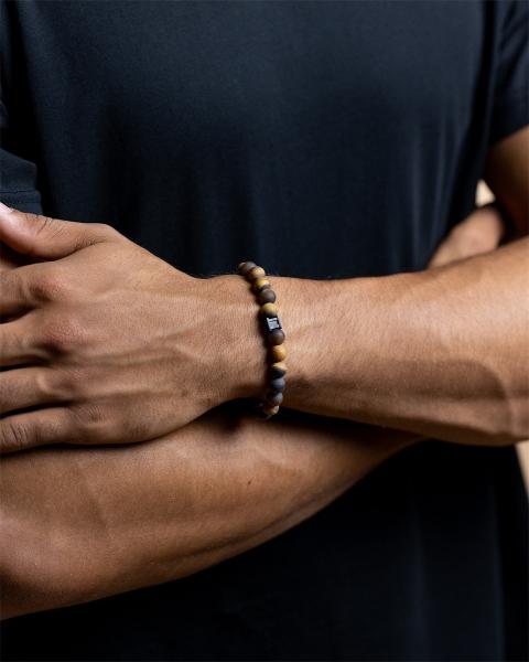 8-mm-Armband mit mattem Tigerauge-Stein und schwarzem Abstandshalter - Black Tiger